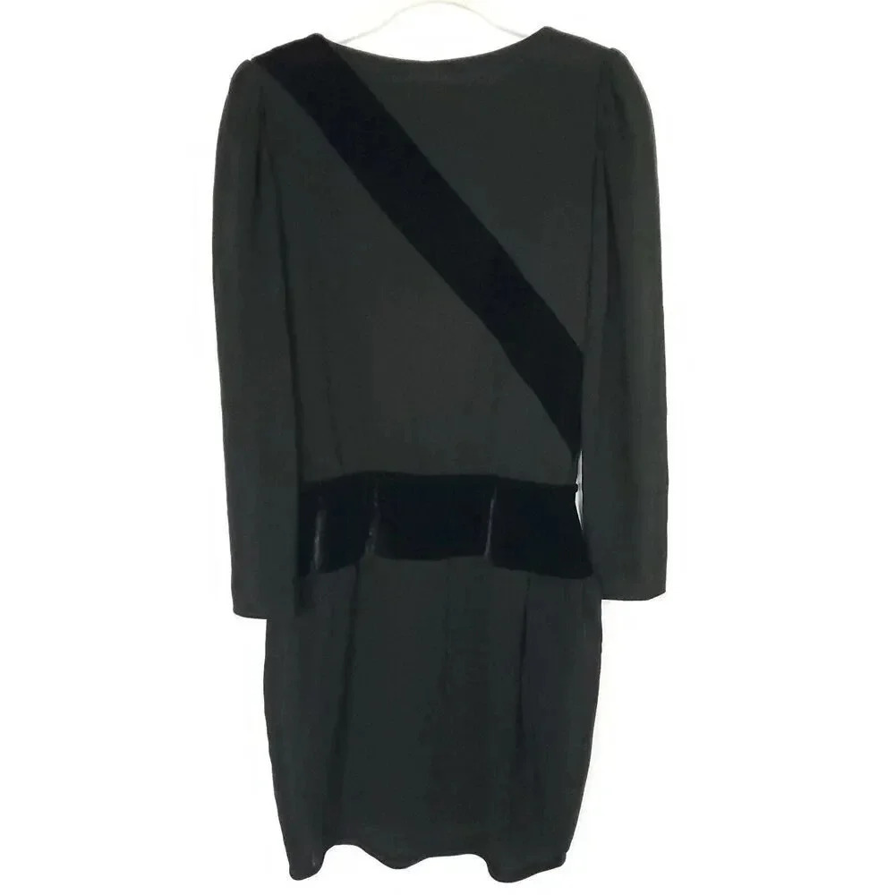 Valentino Boutique Vintage Dress Black Sz 38 US 4 Velvet & Wool Long Sleeves - Picture 4 of 16
